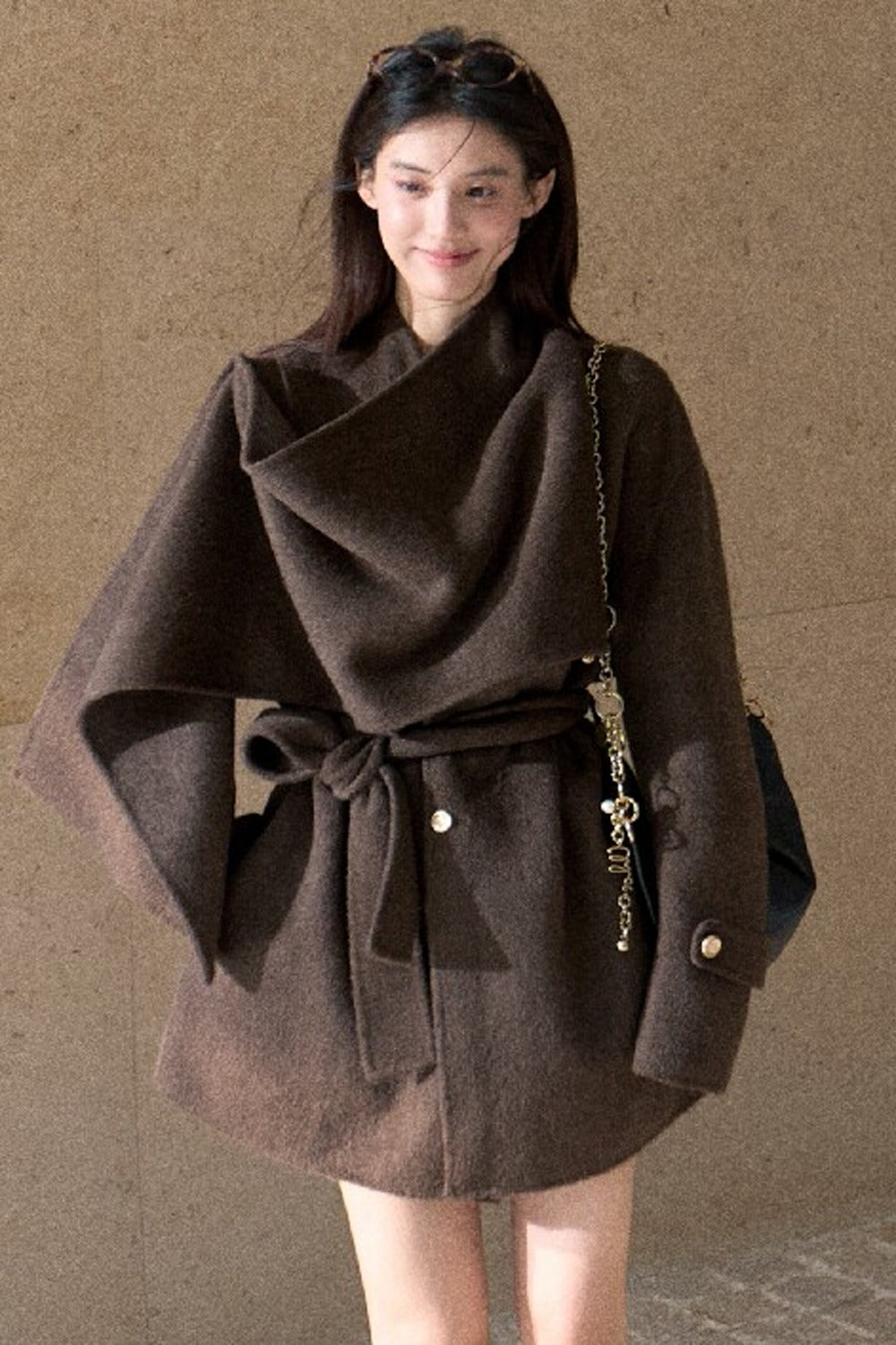 Double-Sided Wool Scarf Collar Coat