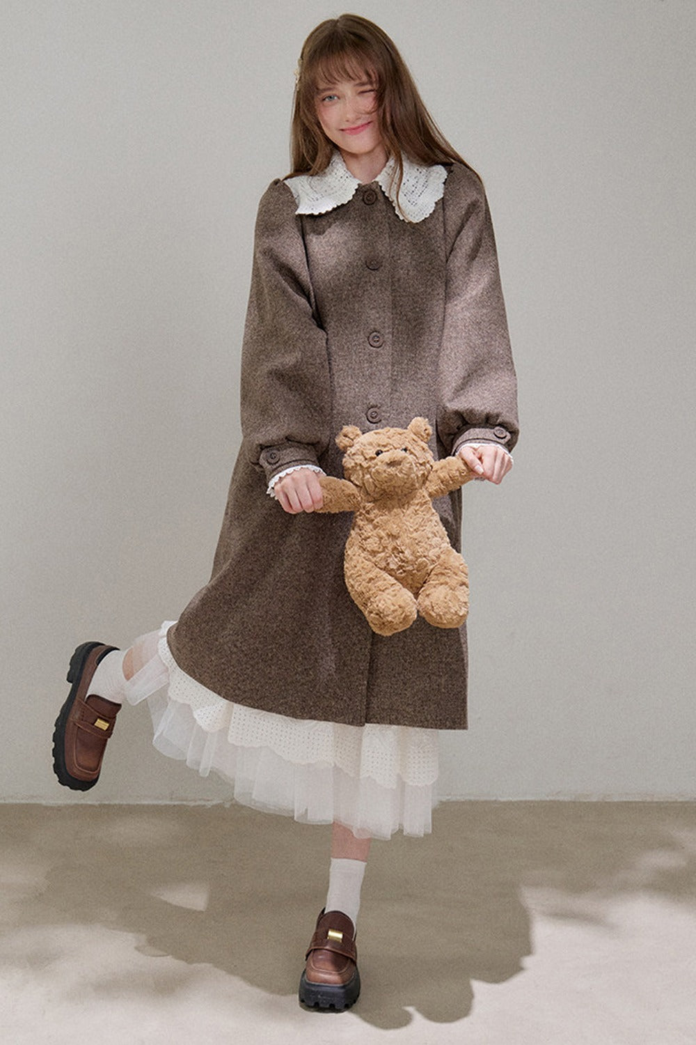 Brown Doll Collar Wool Coat