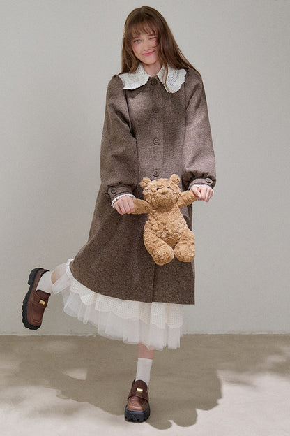 Brown Doll Collar Wool Coat