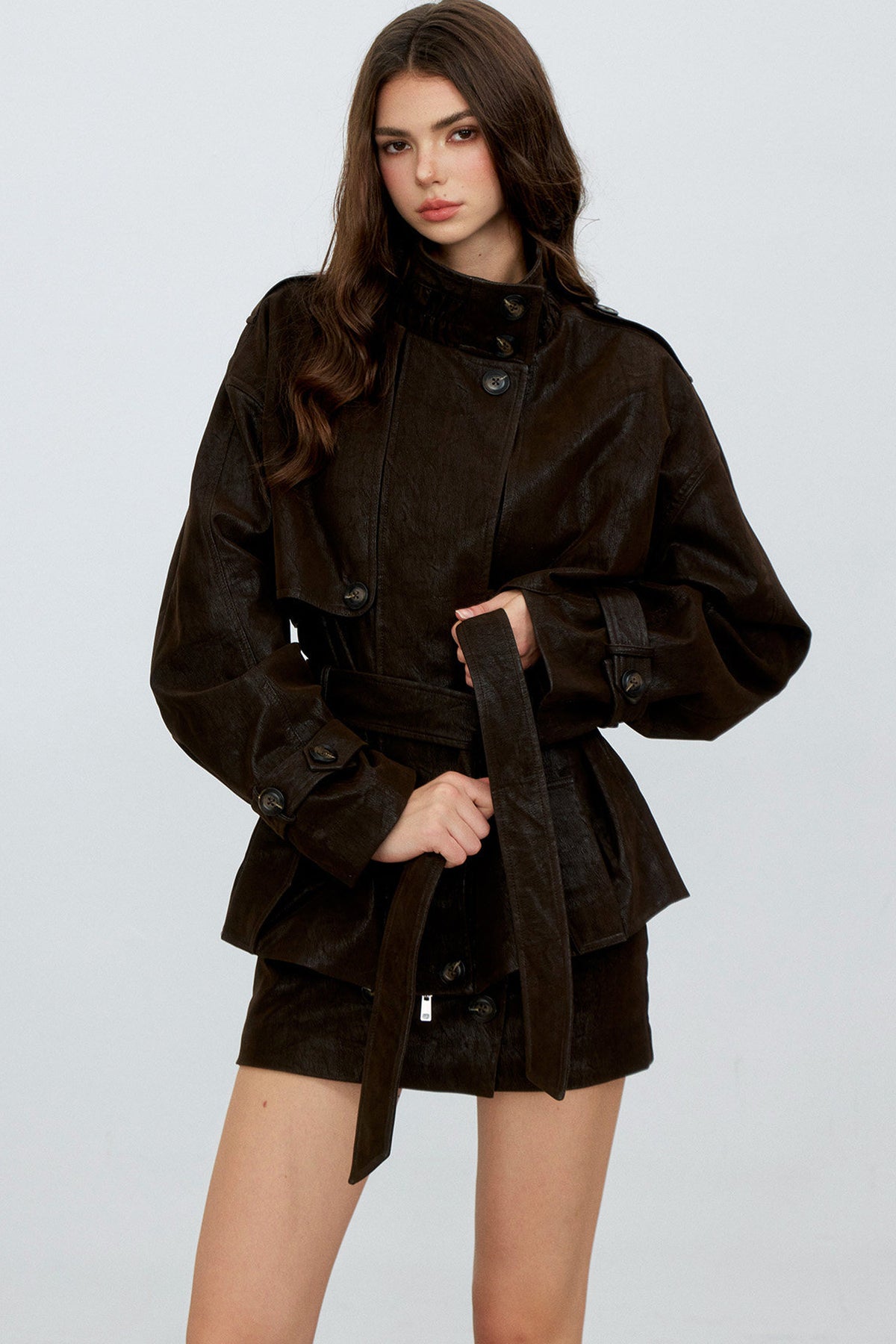 Belted PU Leather Jacket
