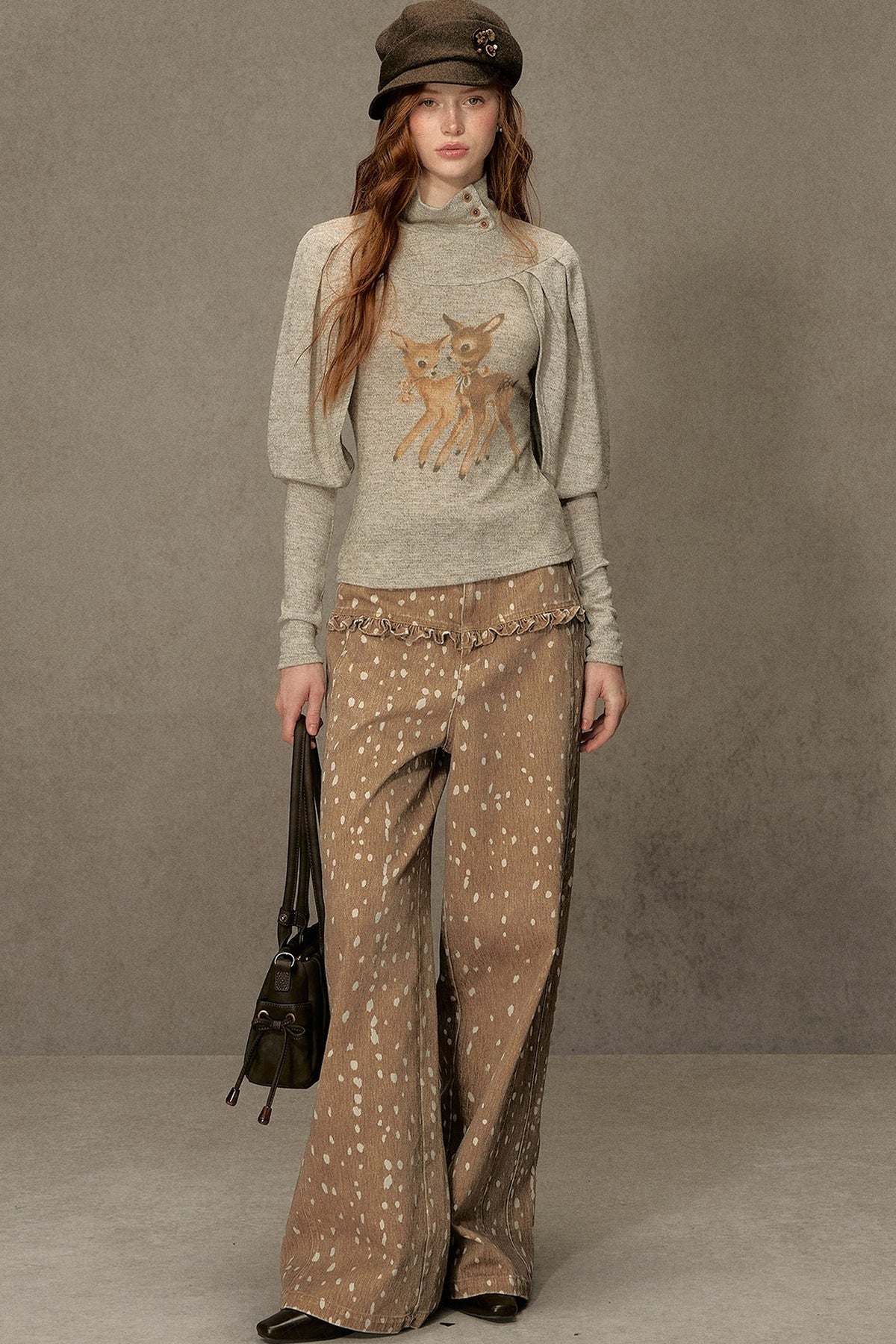 Spotted Ruffle Wide-Leg Pants