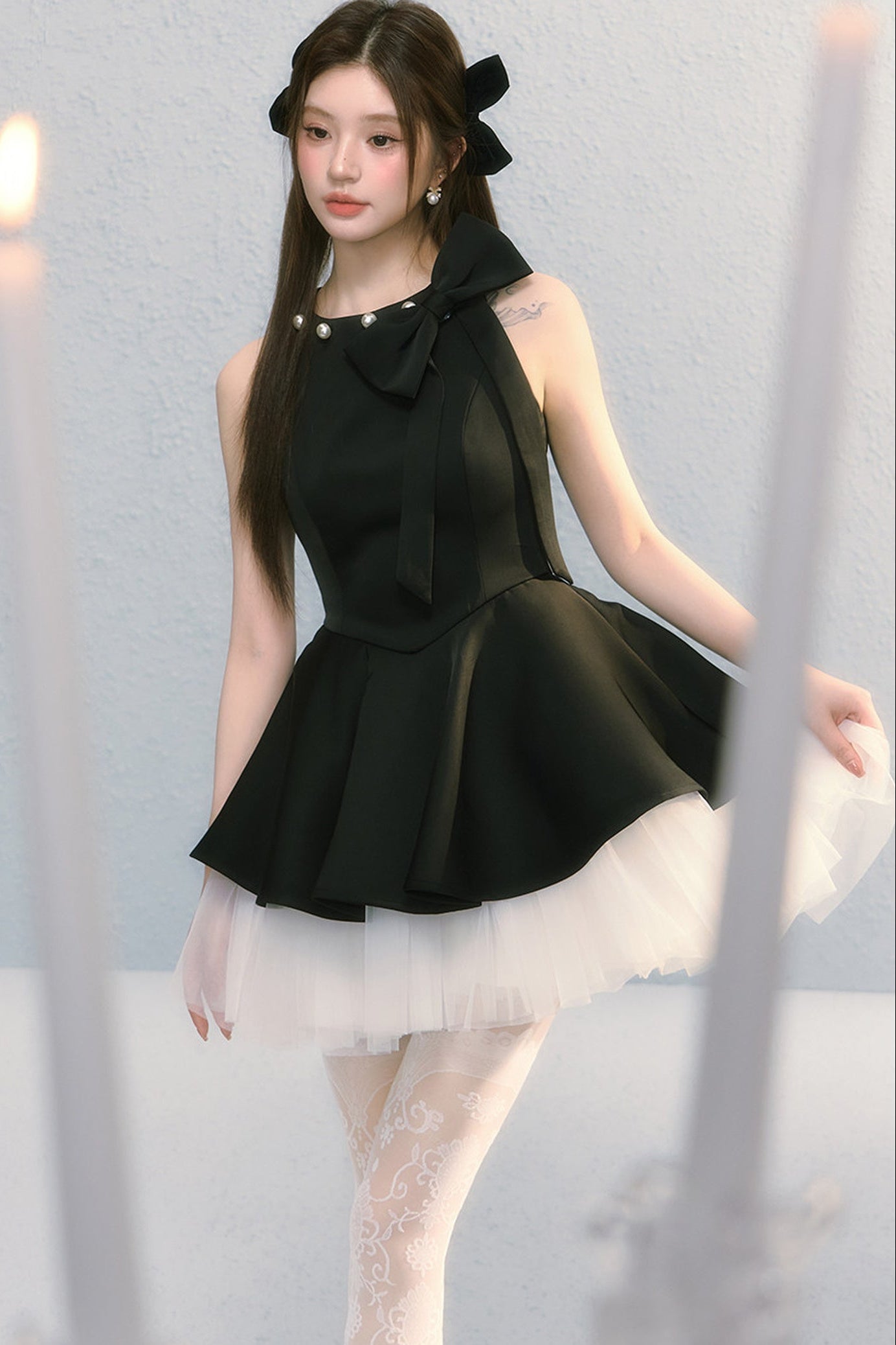 Robe sans manches obsidienne à nœud