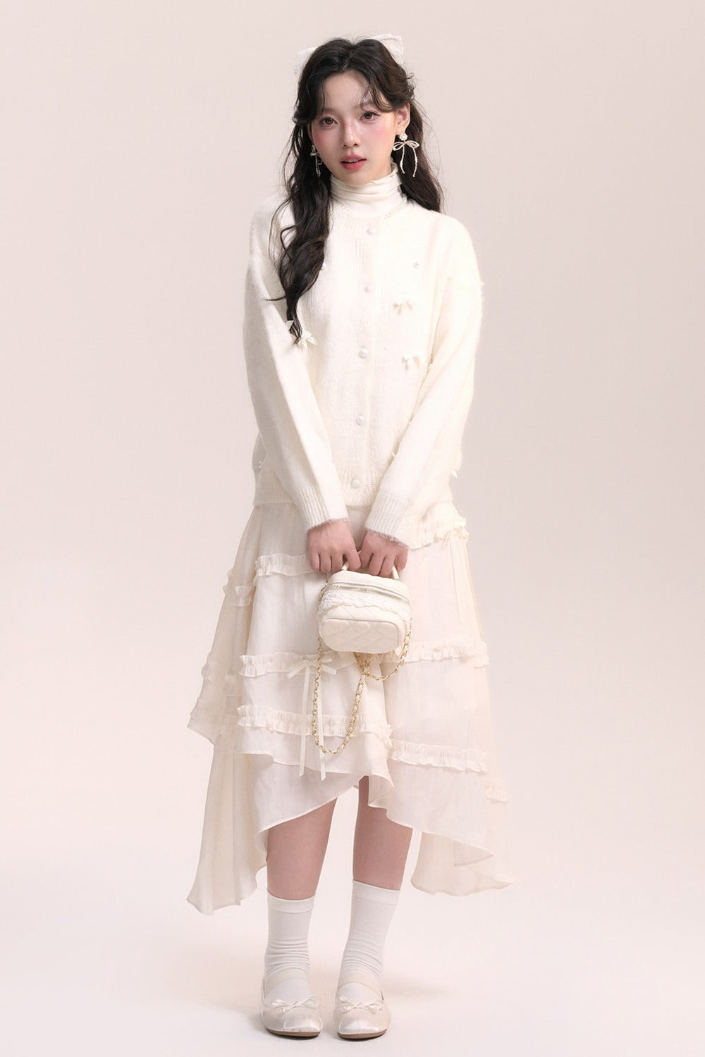 Ballet Bow Knit Cardigan With Skirt Set