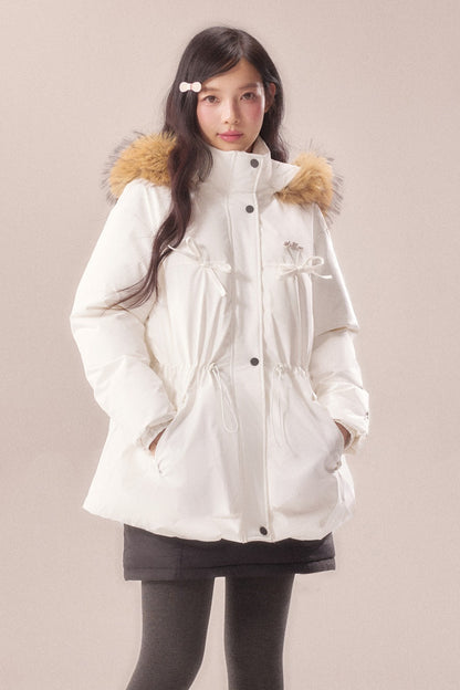 Mid-Length Fur Collar Goose Down Jacket