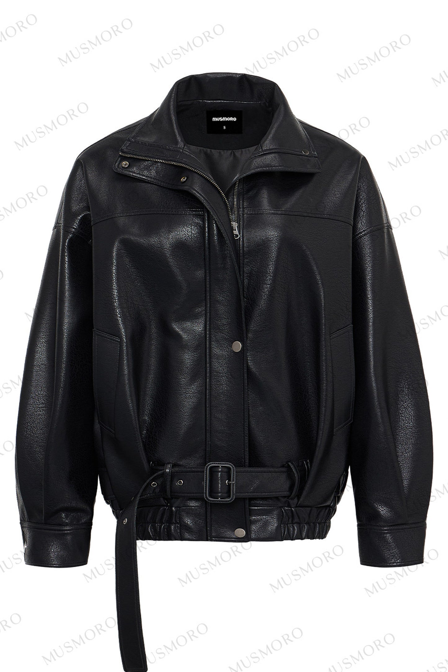 Lychee-Patterned Pu Biker Jacket