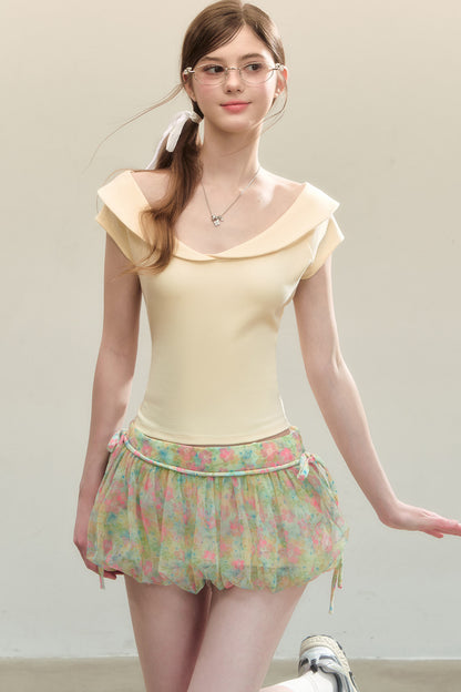 Floral Ruffle Short Skirt
