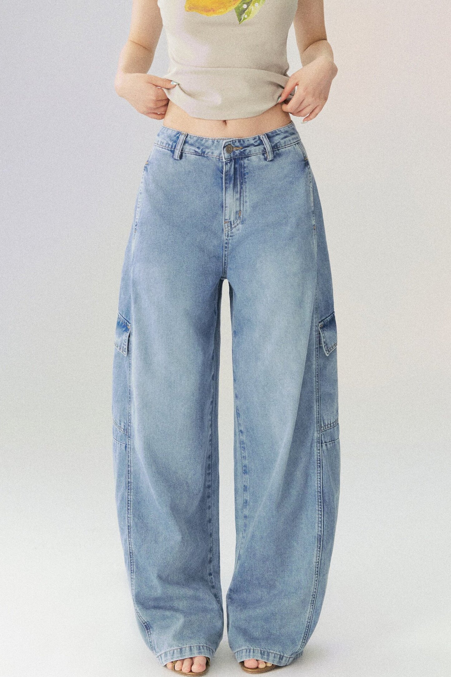 Multi-Pocket Wide-Leg Denim Jeans