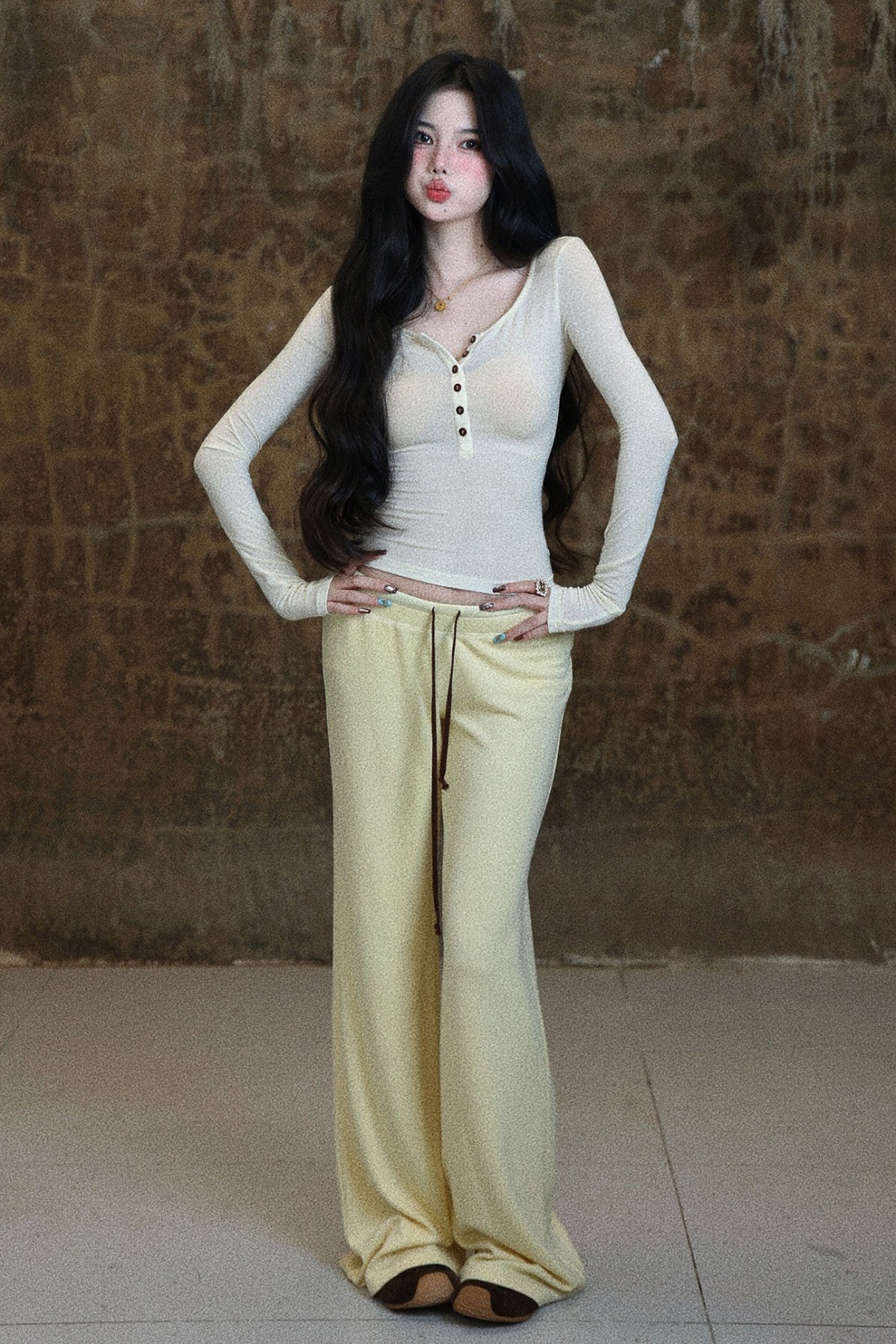Milky Apricot Slim Fit Flowy T-Shirt
