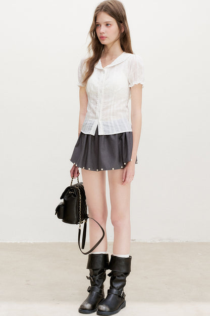 Transparente Lyocell-Bluse mit Spitze