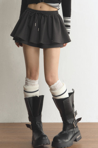 Drawstring High-Waisted Pleated Skirt