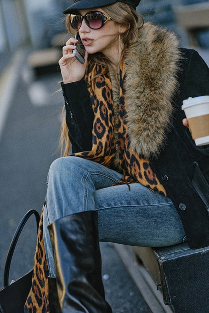 Belted Suede Fur Collar Jacket