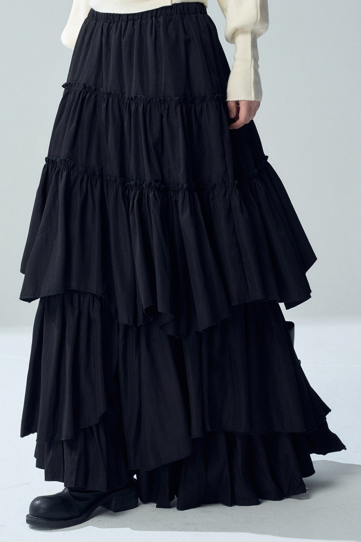 Black Irregular Ruffle Skirt