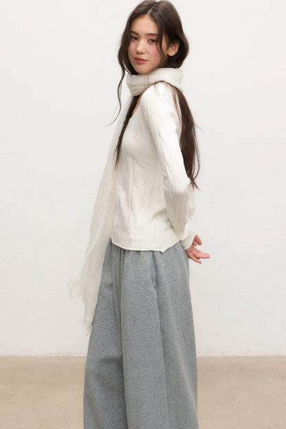 Beige Knit Base Layer Top Set-Up