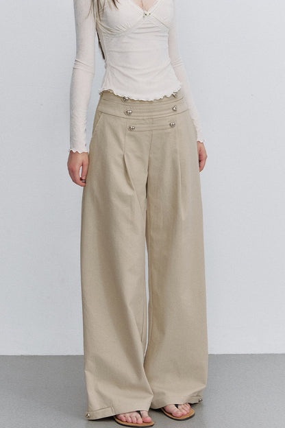 Pleated Heart Button Pants