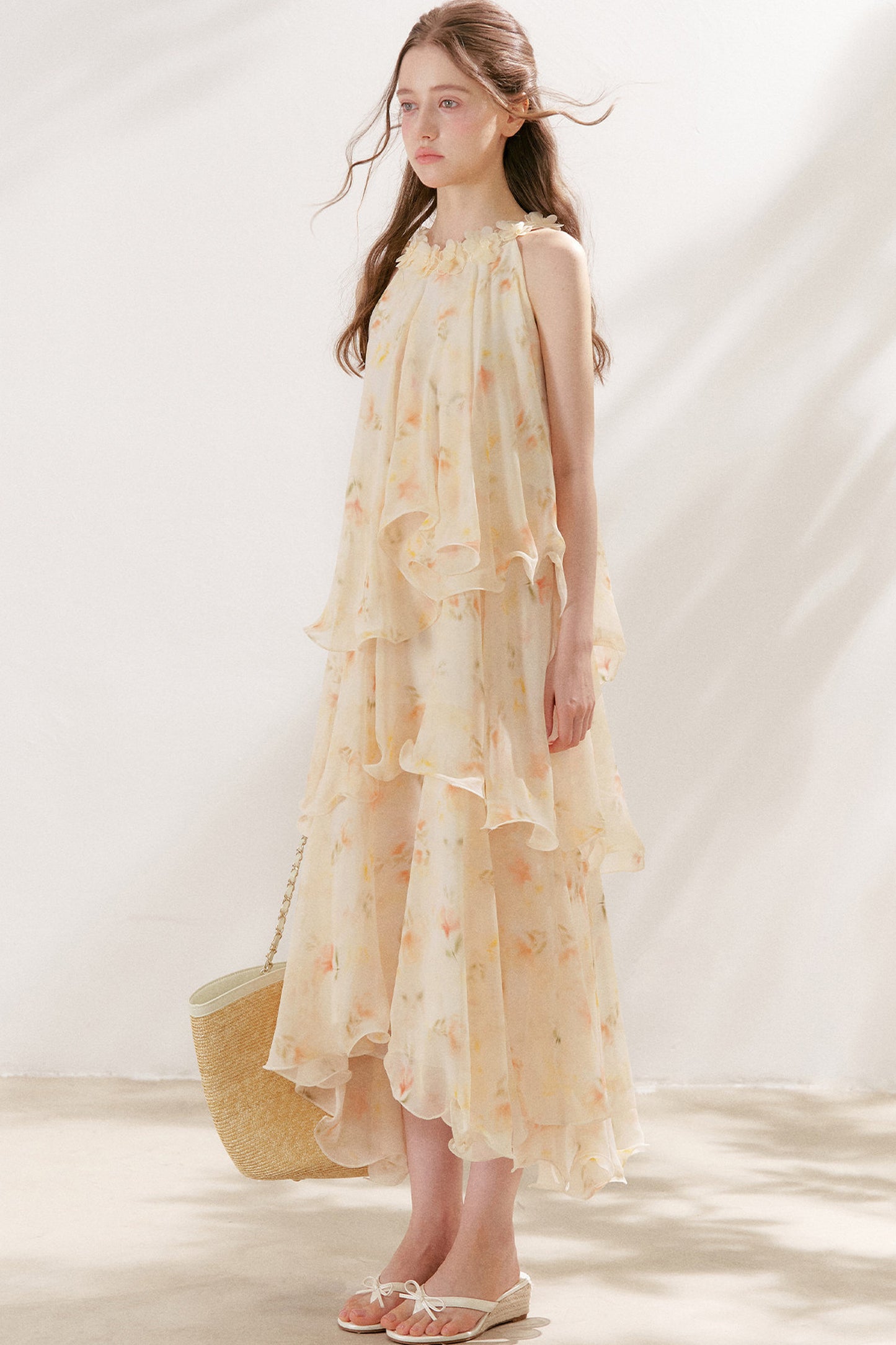 Chiffon Floral Halter Long Dress