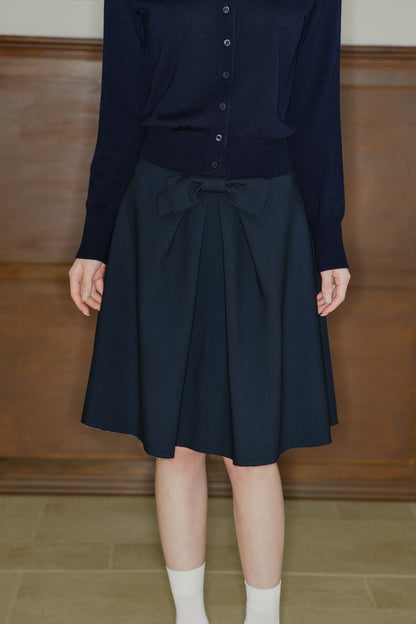 Mid-Waist Bow A-Line Frayed Skirt