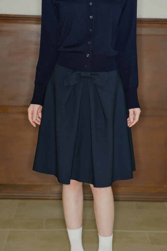 Mid-Waist Bow A-Line Frayed Skirt