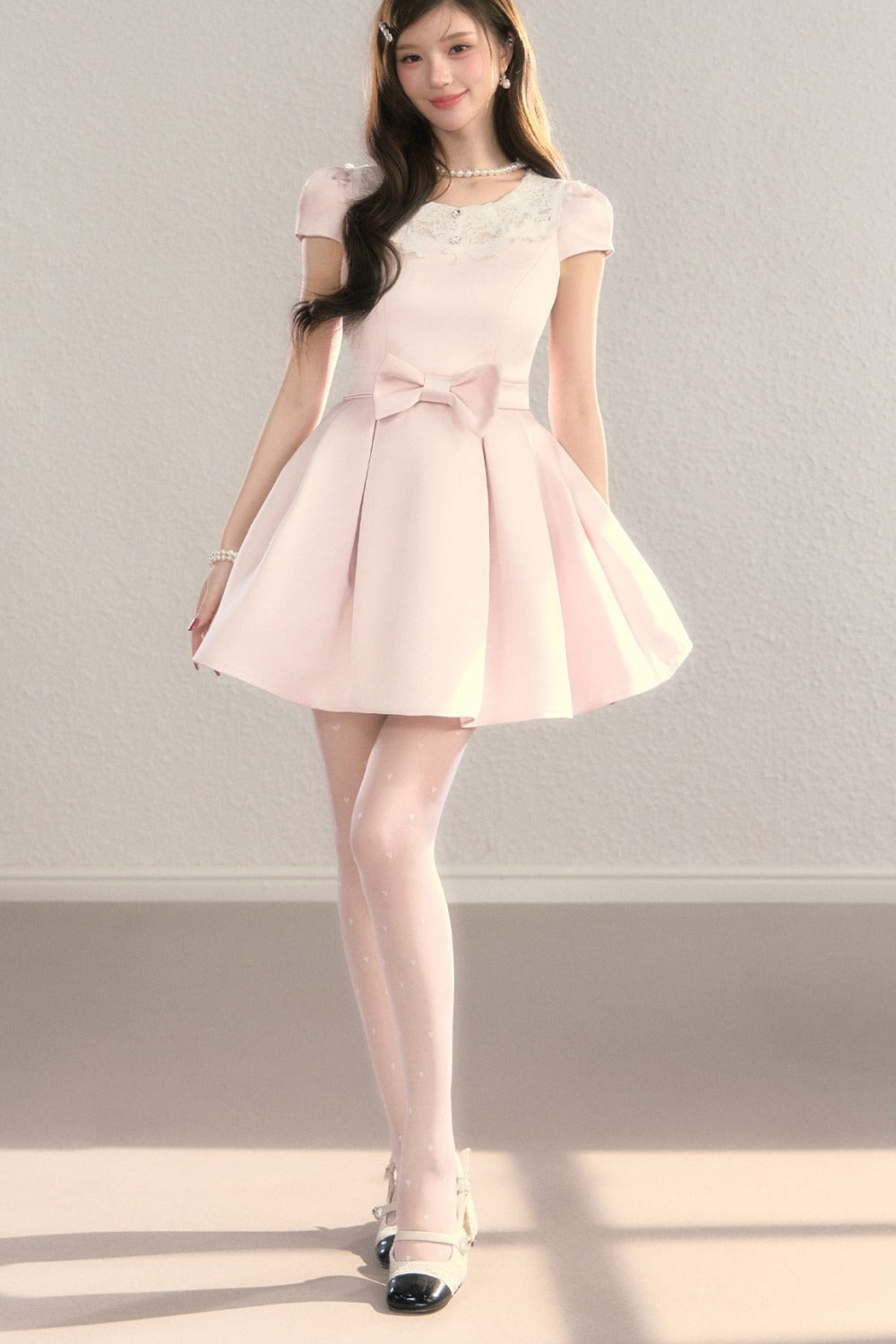 Satin Embroidery Bow A-Line Dress
