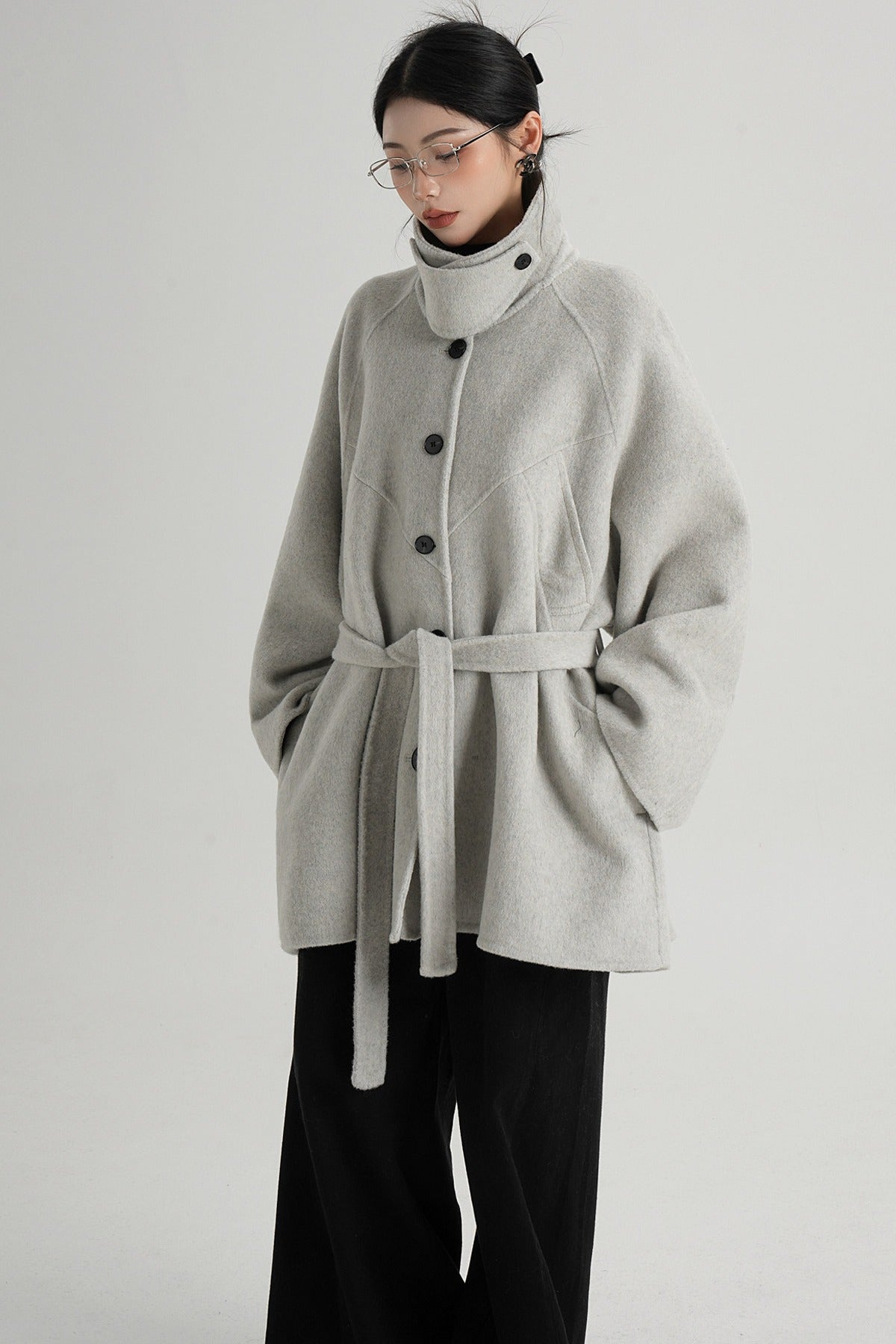 Mid-Length Armor Collar Wool Coat