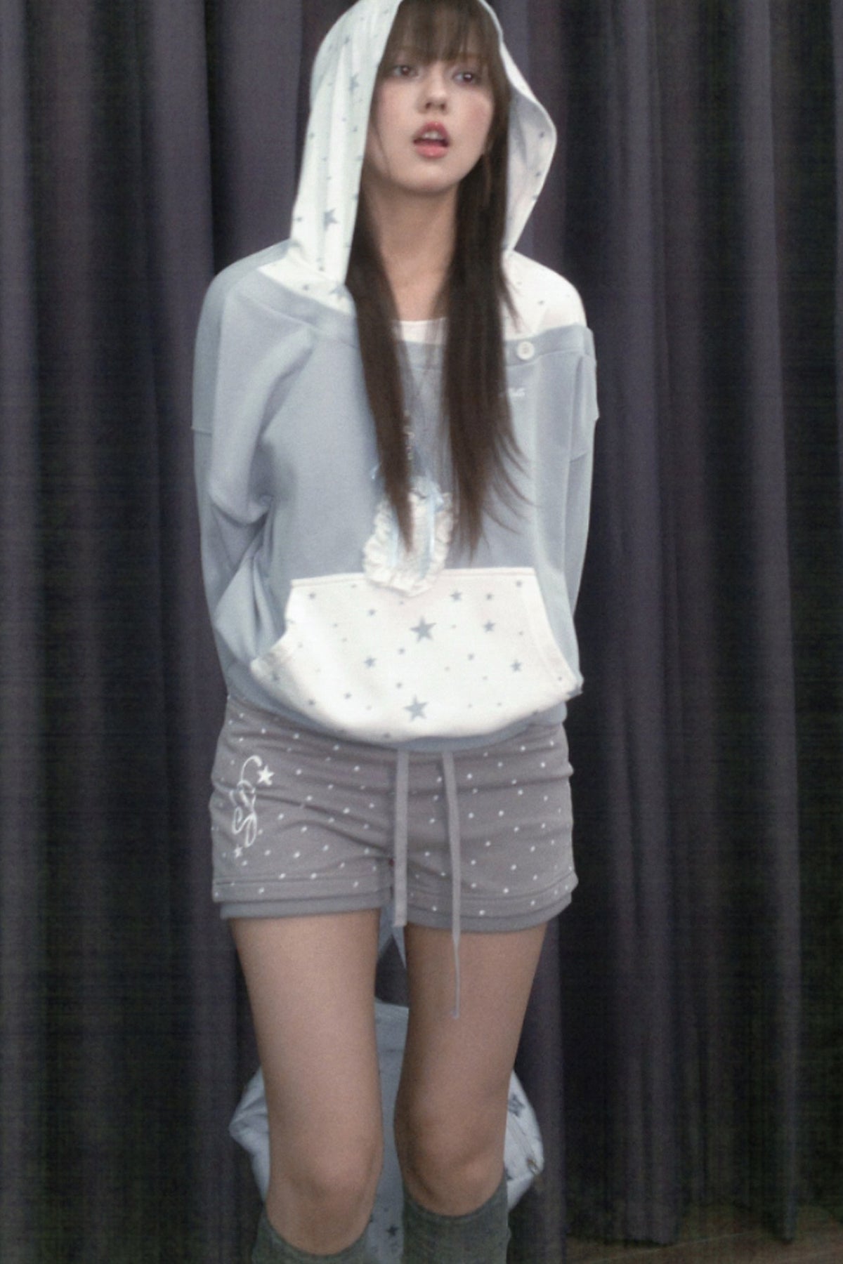 Blue White Star Layered-Look Hooded Sweatshirt