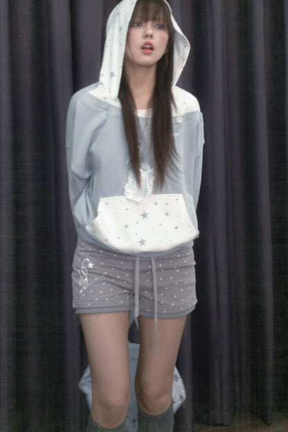 Blue White Star Layered-Look Hooded Sweatshirt