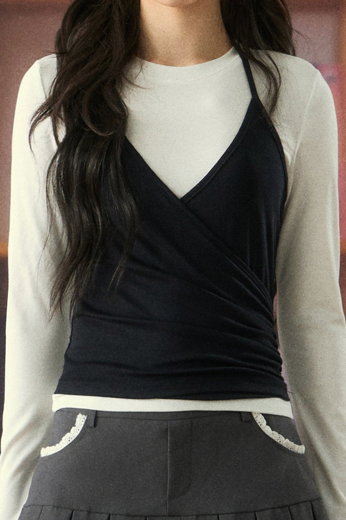 Set aus Neckholder-Oberteil und Rock im Lagenlook