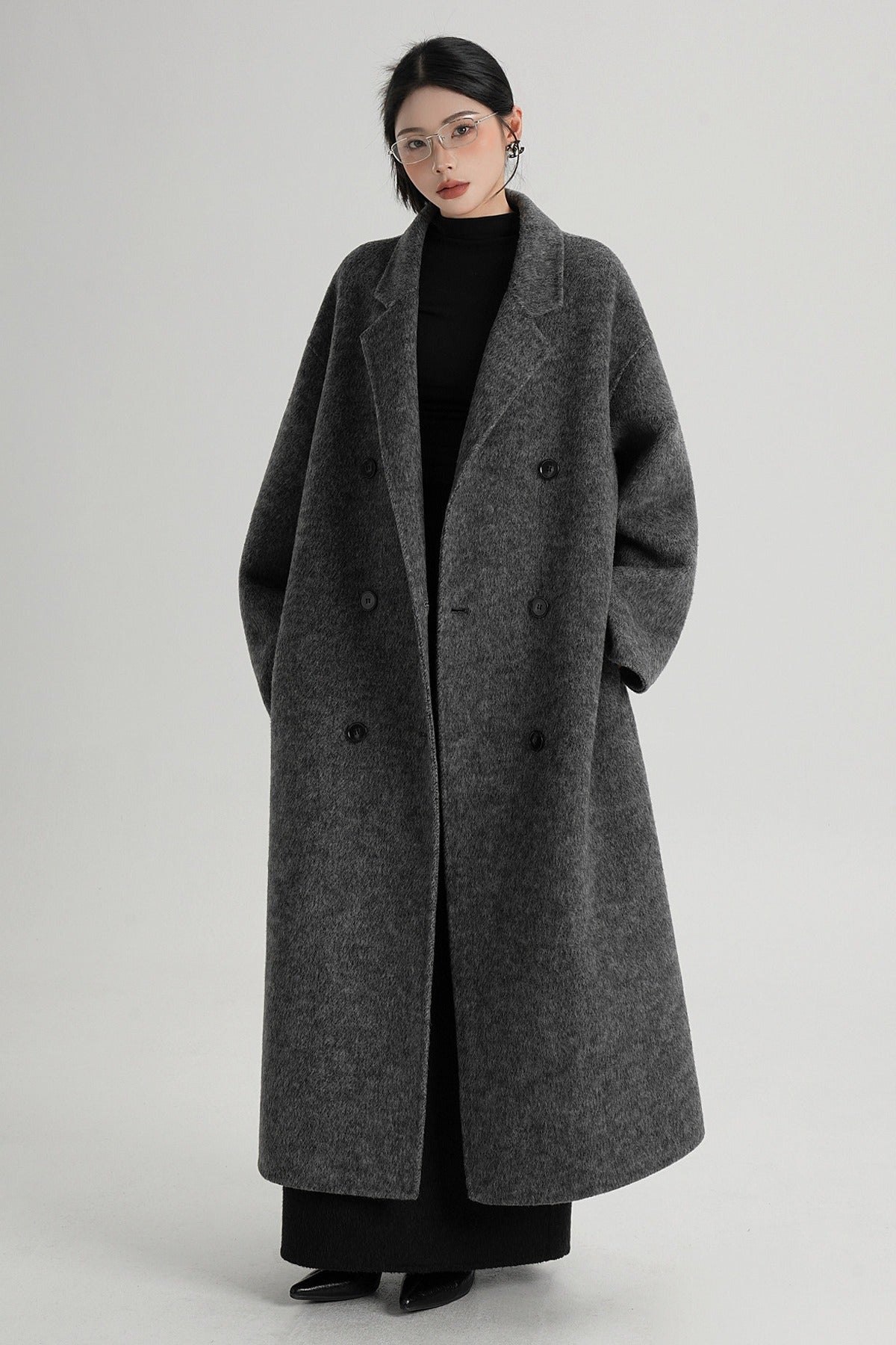 Cappotto ampio lungo in lana double face