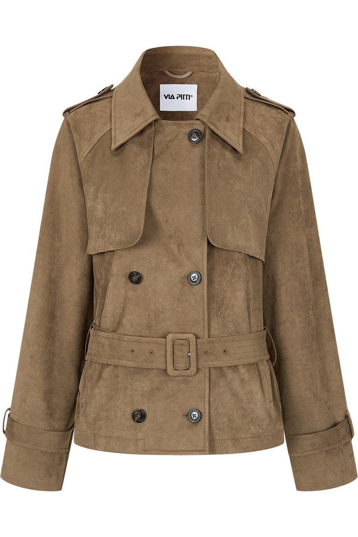 Suede Buttoned Trench Jacket