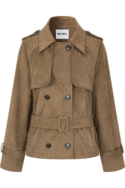 Suede Buttoned Trench Jacket
