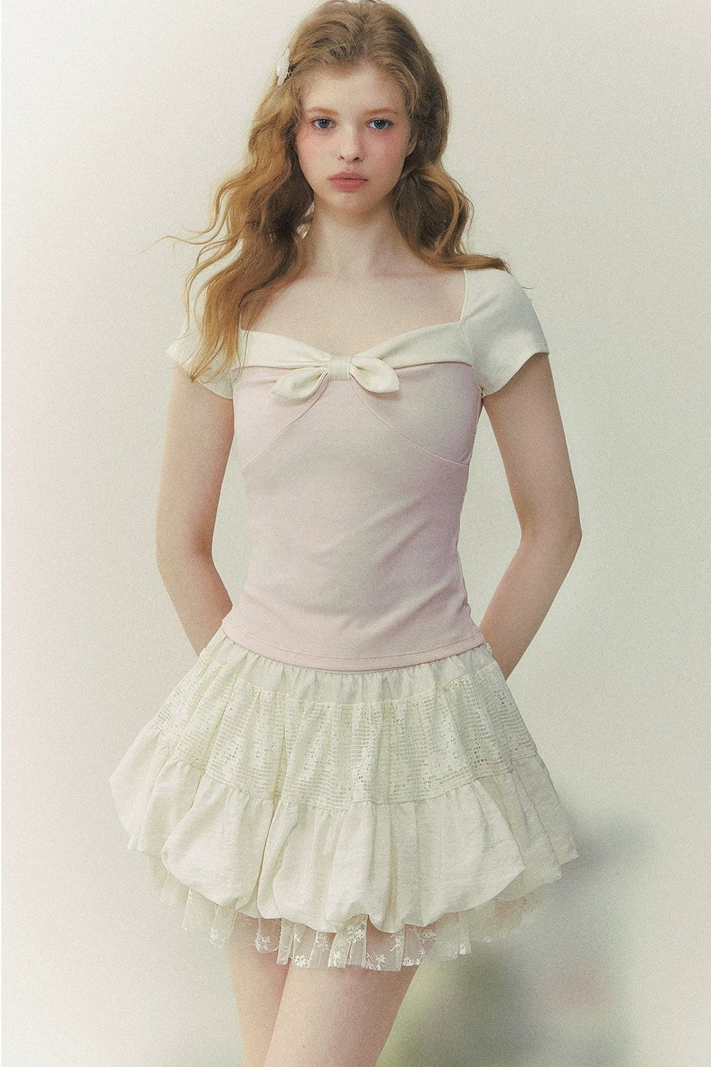 Preppy Square Neck Bow Tie Top
