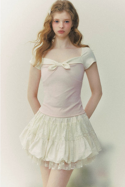 Preppy Square Neck Bow Tie Top
