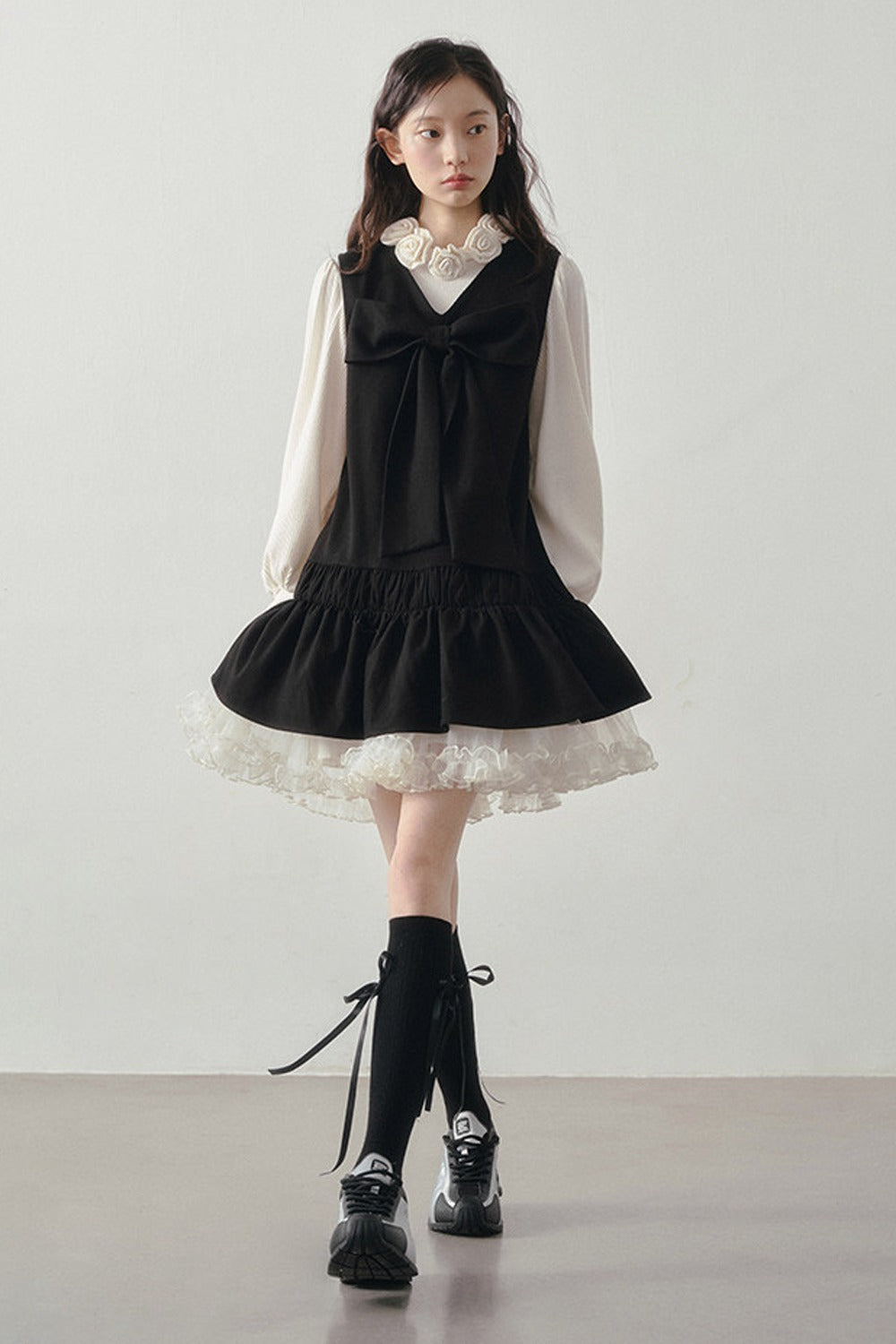 Bow Decorated Ruffle Dress