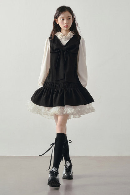 Bow Decorated Ruffle Dress
