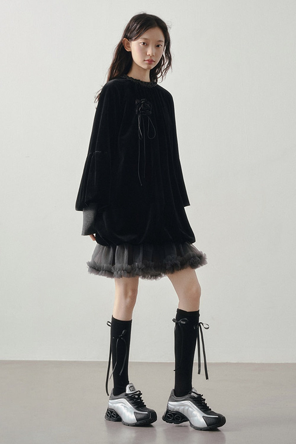 Patchwork Long Sleeve Velvet Tops
