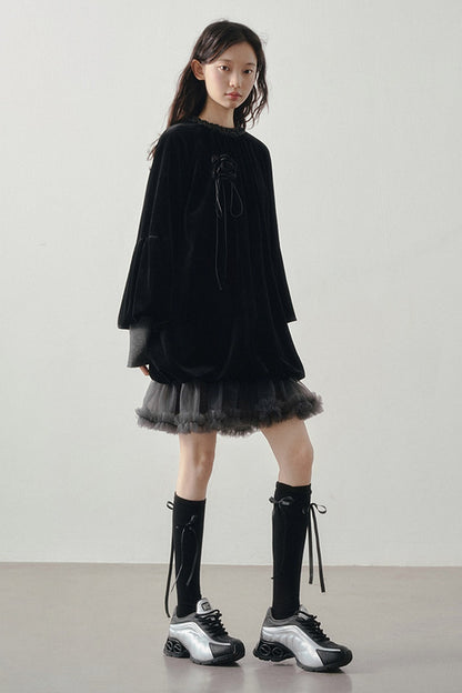 Patchwork Long Sleeve Velvet Tops