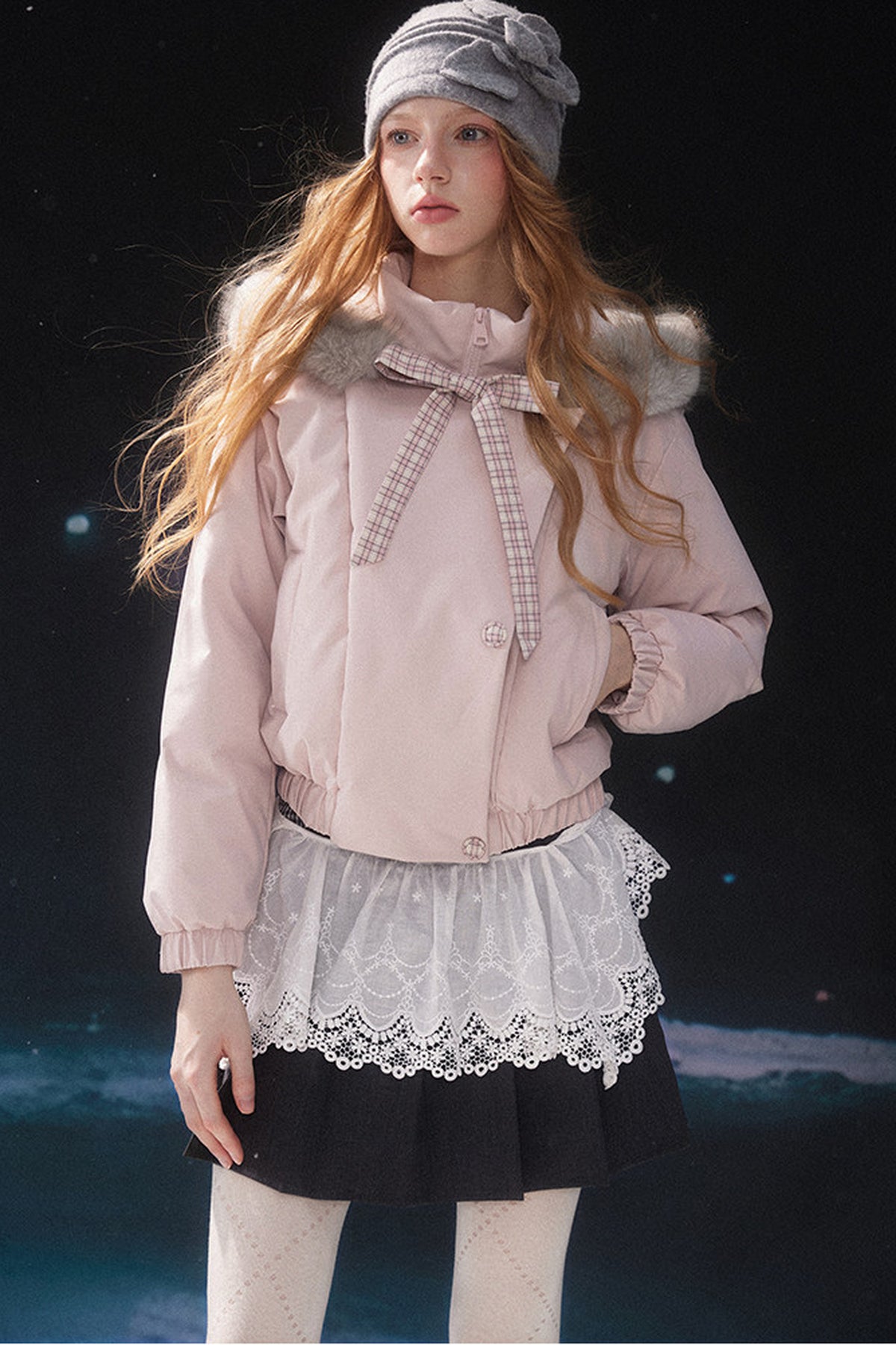 Pink Fur Collar Down Jacket