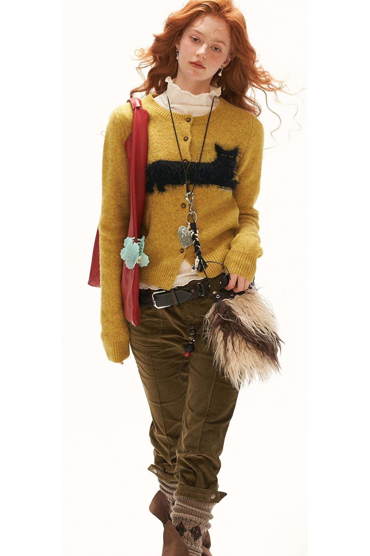 Cat Jacquard Button Knit Cardigan