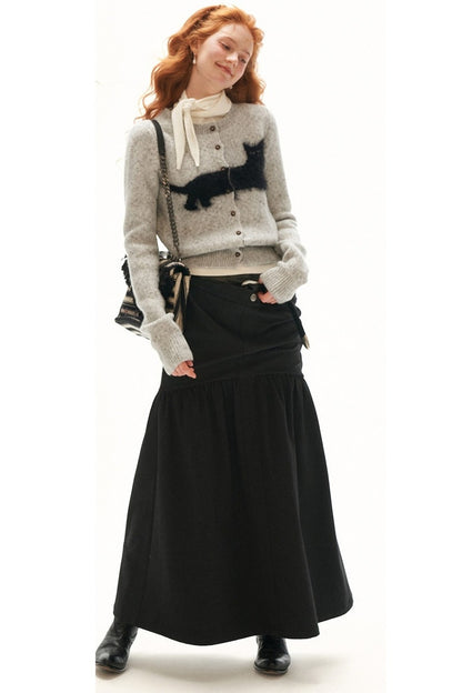 Cat Jacquard Button Knit Cardigan