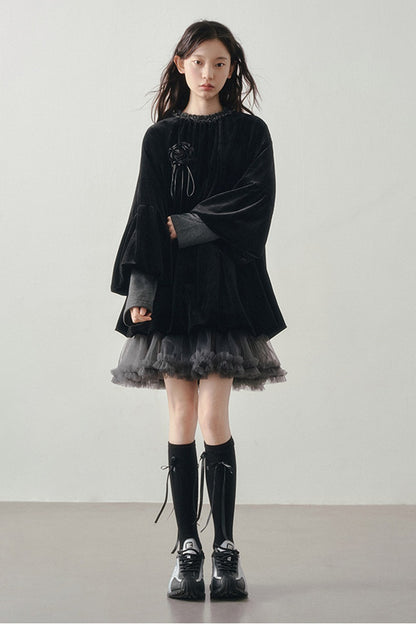 Gray Mesh Patchwork Long Sleeve Dress