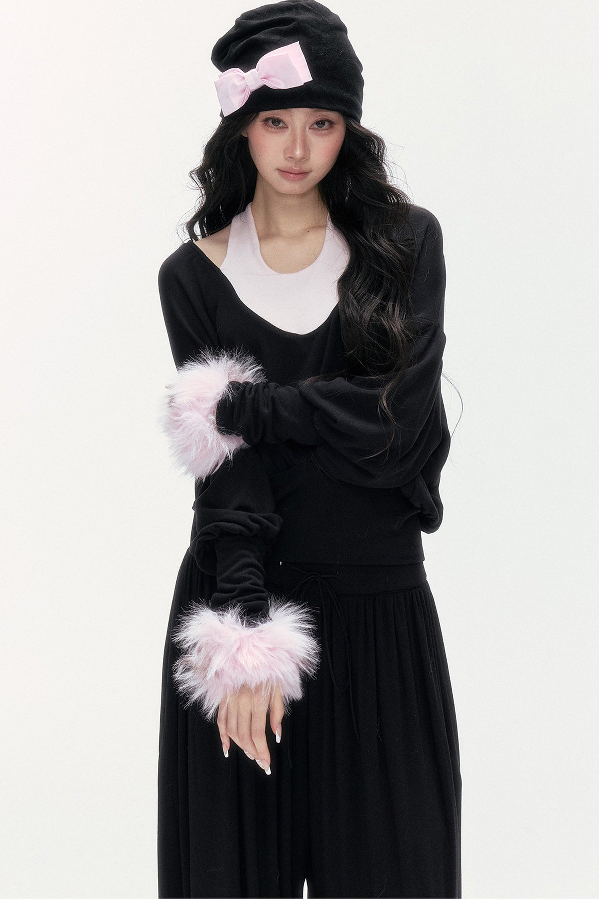 Detachable Halter Batwing U-Neck Knit Top Set-Up