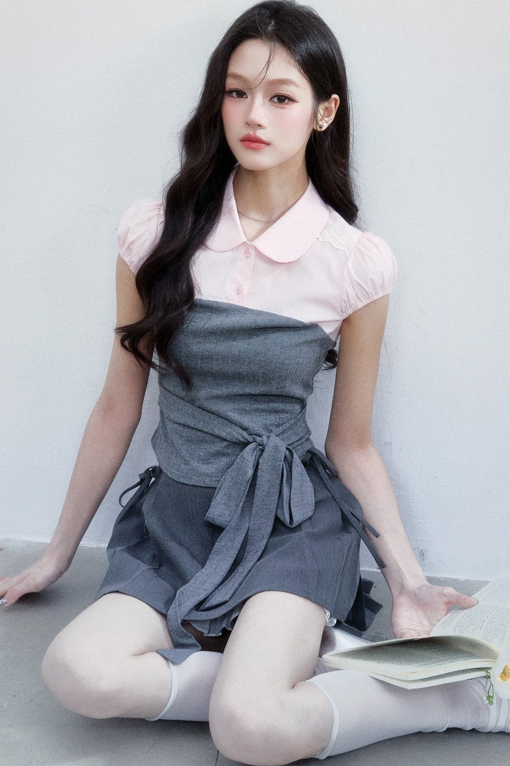 Pink Patchwork Tie-Up Blouse Set-Up