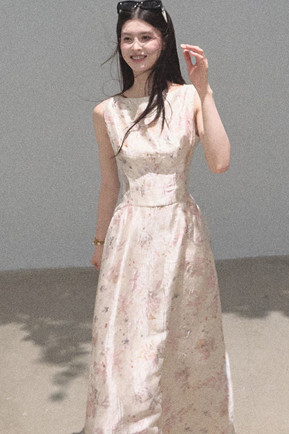 Pink Mist Linen Floral Dress