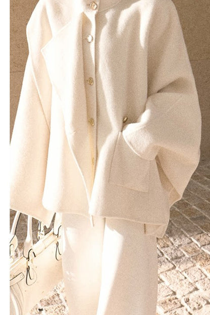Mid-Length Double-Sided Wool Wrap Cape