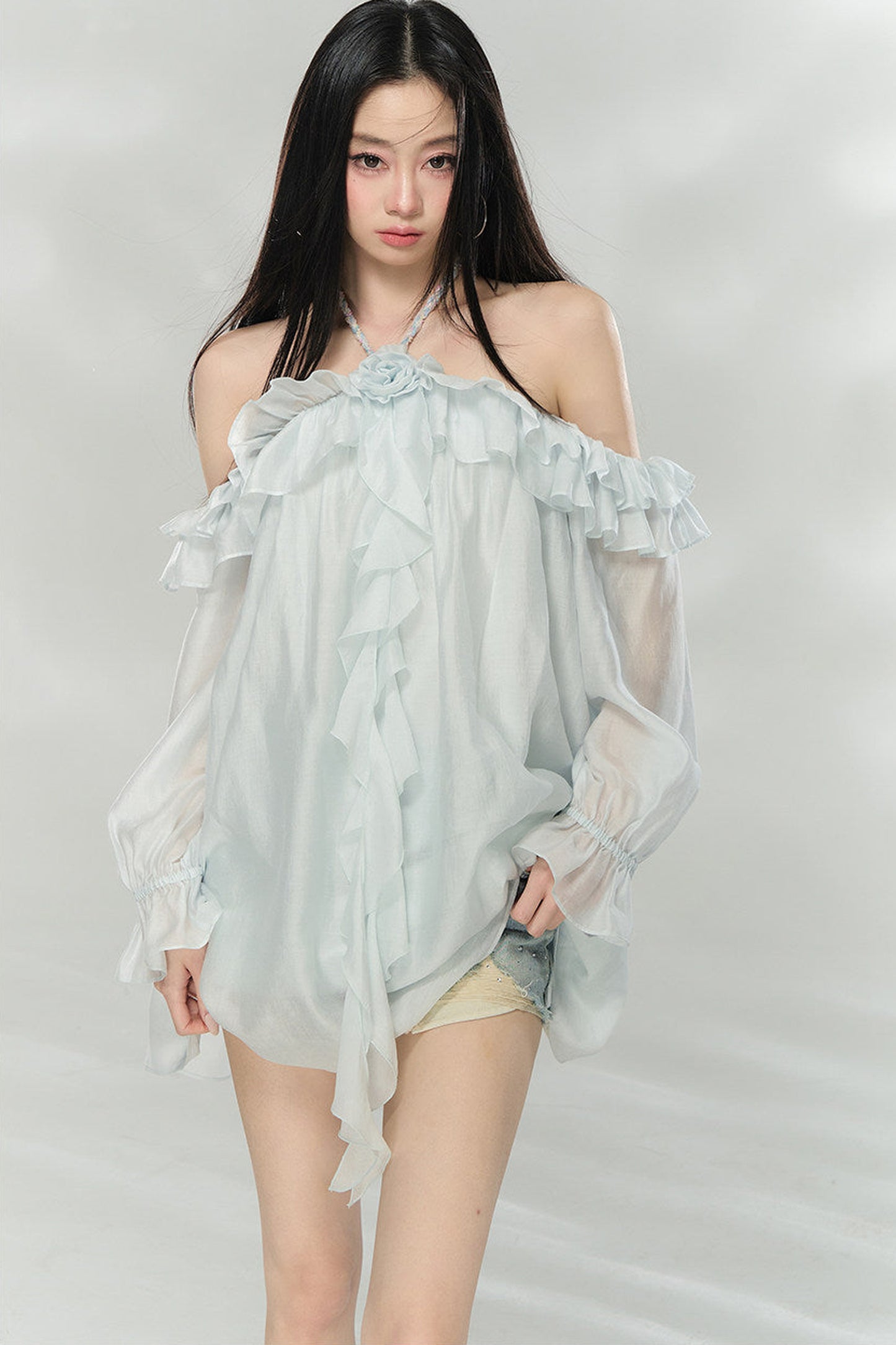 Flowing Ruffled Halter Dress