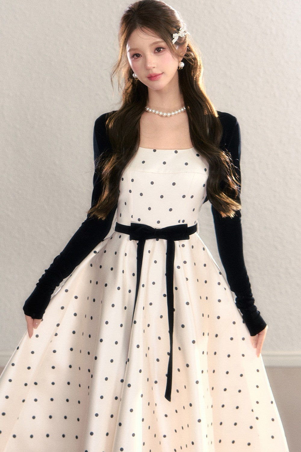 Elegant Polka Dot Waist Dress