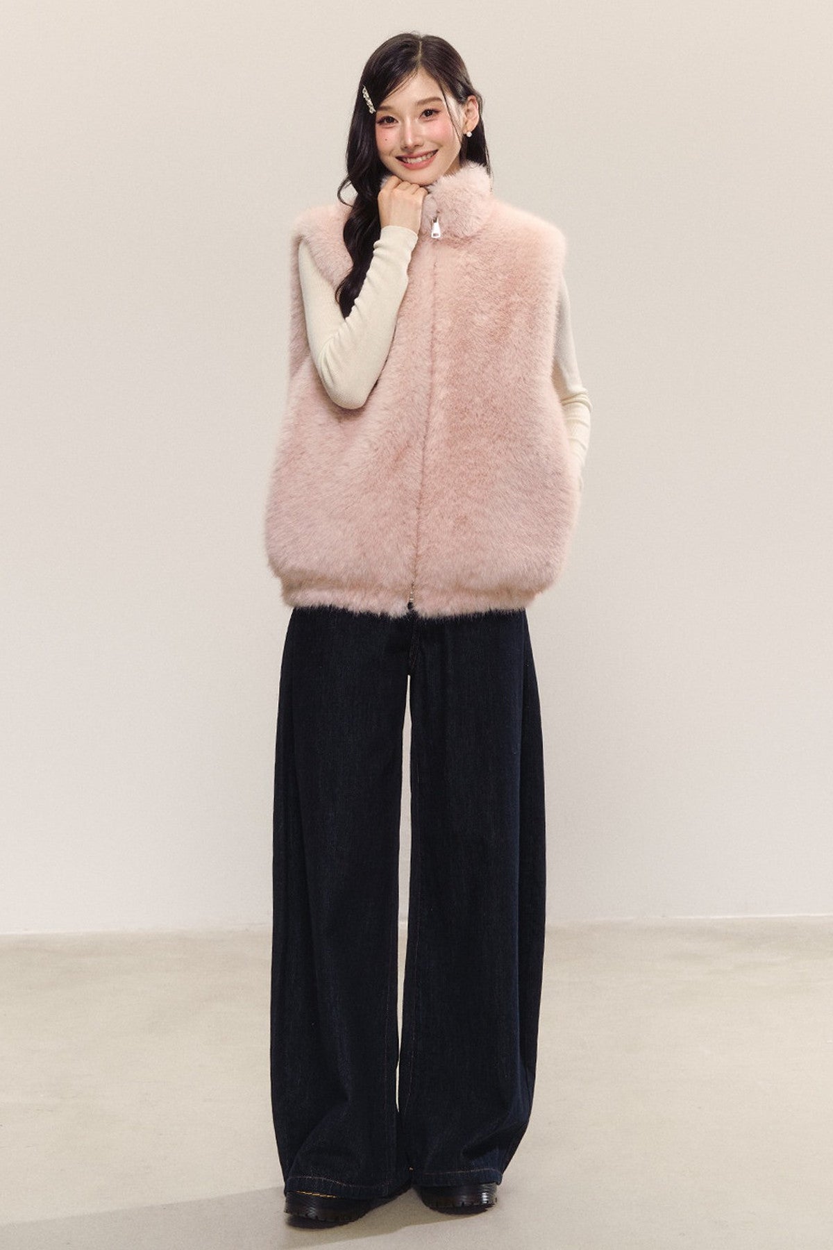 Reversible Sleeveless Pink Faux Fur Vest