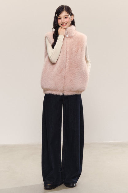 Reversible Sleeveless Pink Faux Fur Vest