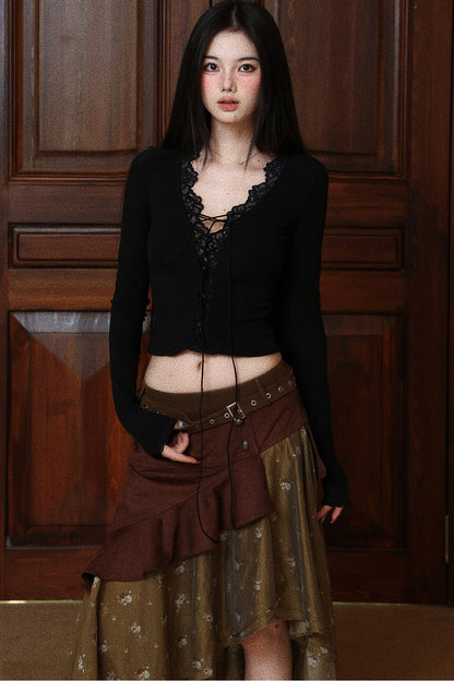 Lace-Up Long Sleeve T-Shirt