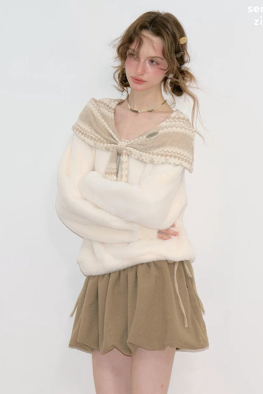 Fair Isle Shawl Collar Sweater