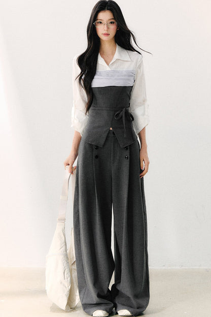 Lapel Faux Two-Piece Tie Shirt
